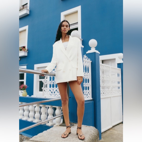 Zara linen blend double breasted blazer S - Picture 2 of 9